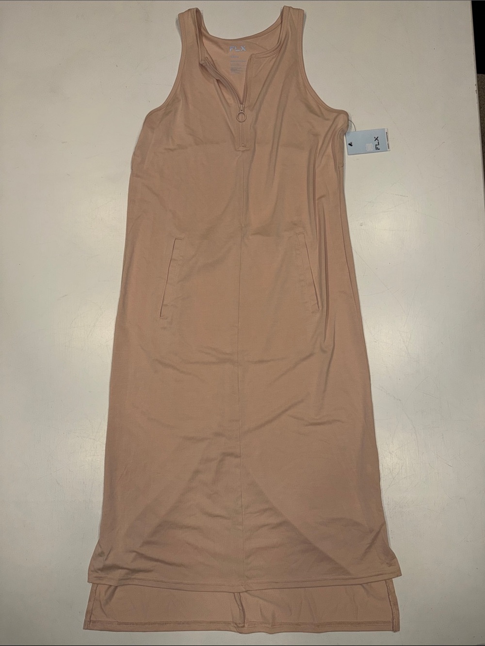 Tank Zip-Front Maxi Dress in Rosy Tan